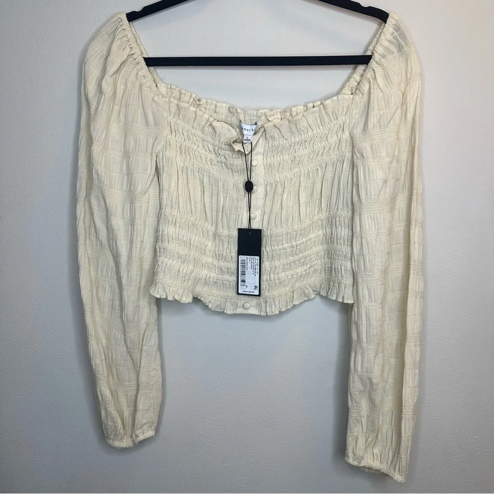 NWT! Gianni Bini Sz L Sand Color Cotton Long Sleeve Crop Top - Picture 9 of 9